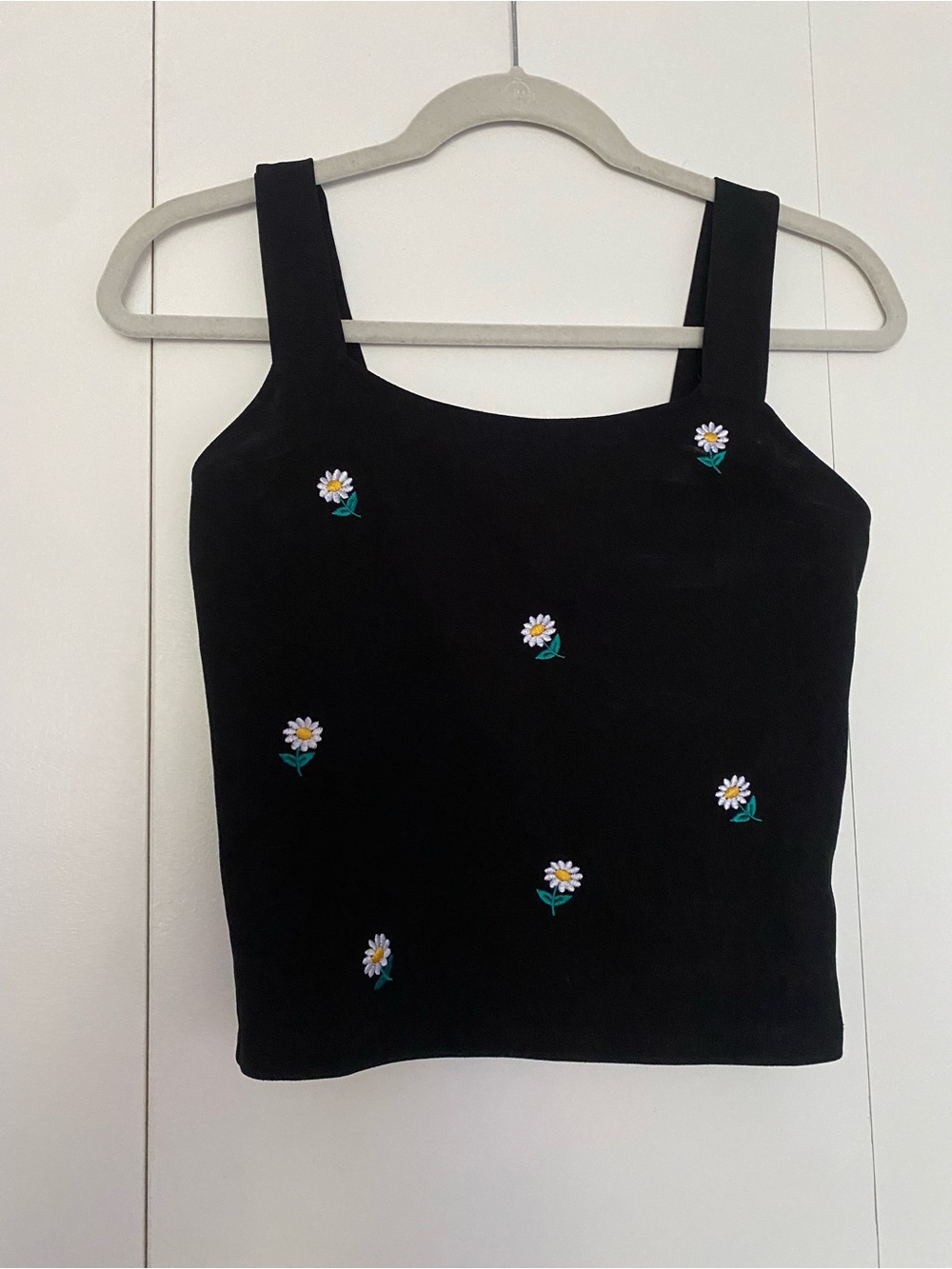 Black Embroidered Daisy Tank Top, Haley & June, women’s medium
